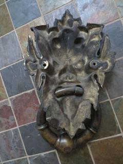 Awesome Antique Italian Bronze Vecchio Greenman Door Knocker - 1550176