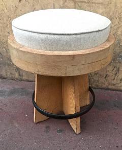 Awesome Modernist Round Stool in Oak Newly Covered with an Iron Circle - 374859