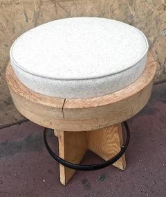 Awesome Modernist Round Stool in Oak Newly Covered with an Iron Circle - 374860