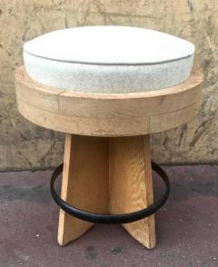 Awesome Modernist Round Stool in Oak Newly Covered with an Iron Circle - 374870