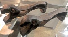 Awesome pair of cheetah shaped solid iron andirons - 1238296