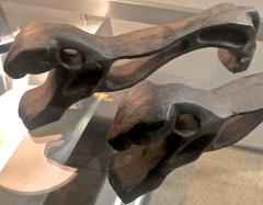 Awesome pair of cheetah shaped solid iron andirons - 1238298