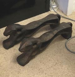 Awesome pair of cheetah shaped solid iron andirons - 1238299