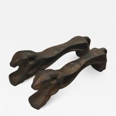 Awesome pair of cheetah shaped solid iron andirons - 1242143