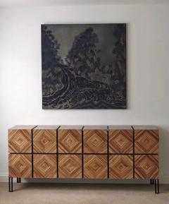 Aymeric Lefort Buffet Losange Three Doors in Zebrano and Black Metal Legs - 4109355