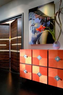 Aymeric Lefort Chest of Drawers Losange in Orange Tinted Sycomore Open is Tow Drawers - 4110252