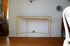 Aymeric Lefort Console in Gold Bronze Brass Patina with One Walnut Shelve by Aymeric Lefort - 4109358