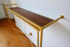 Aymeric Lefort Console in Gold Bronze Brass Patina with One Walnut Shelve by Aymeric Lefort - 4109363
