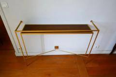 Aymeric Lefort Console in Gold Bronze Brass Patina with One Walnut Shelve by Aymeric Lefort - 4109423