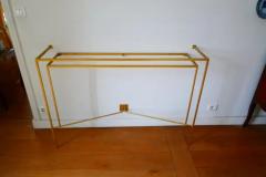Aymeric Lefort Console in Gold Bronze Brass Patina with One Walnut Shelve by Aymeric Lefort - 4109426