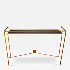 Aymeric Lefort Console in Gold Bronze Brass Patina with One Walnut Shelve by Aymeric Lefort - 4475252