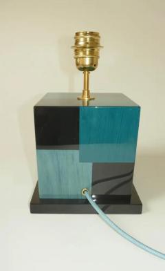 Aymeric Lefort New Black and Blue Table Lamp in Wood Marquetry by Aymeric Lefort - 4110932