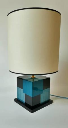 Aymeric Lefort New Black and Blue Table Lamp in Wood Marquetry by Aymeric Lefort - 4110936