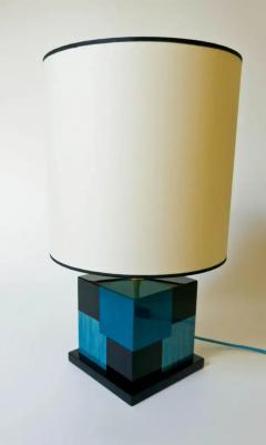 Aymeric Lefort New Black and Blue Table Lamp in Wood Marquetry by Aymeric Lefort - 4110977
