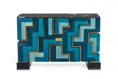 Aymeric Lefort New Black and Blue Table Lamp in Wood Marquetry by Aymeric Lefort - 4110966