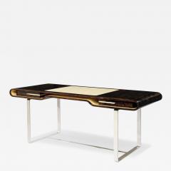Aymeric Lefort New Darck Ziricote wood Leather Top and Silver Patined Leg Desk Made to Order - 4379803