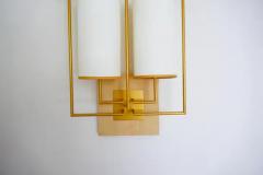 Aymeric Lefort New Gold Patina Pair of Wall Lamp Sconce and White Fabric Lamp Shades - 4110619