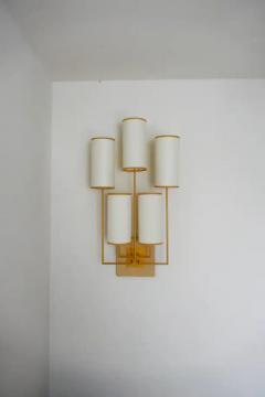 Aymeric Lefort New Gold Patina Pair of Wall Lamp Sconce and White Fabric Lamp Shades - 4110628