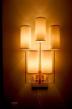Aymeric Lefort New Gold Patina Pair of Wall Lamp Sconce in and White Fabric Lamp Shades - 4110933