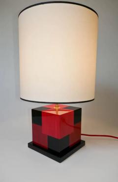 Aymeric Lefort New Pair of Table Lamps in Tinted Red and Black Marquetery by Aymeric Lefort - 4110891