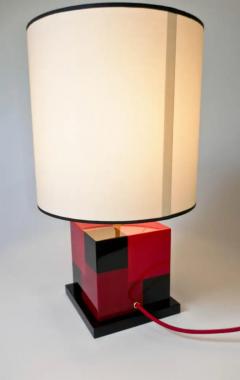 Aymeric Lefort New Pair of Table Lamps in Tinted Red and Black Marquetery by Aymeric Lefort - 4110892
