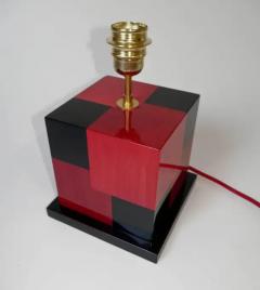 Aymeric Lefort New Pair of Table Lamps in Tinted Red and Black Marquetery by Aymeric Lefort - 4110920