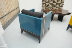Aymeric Lefort Pair of Blue Marquetry Armairs Cube by Aymeric Lefort - 4109447