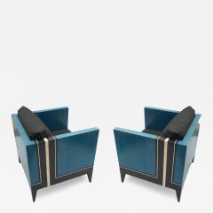 Aymeric Lefort Pair of Blue Marquetry Armairs Cube by Aymeric Lefort - 4320235