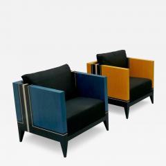 Aymeric Lefort Pair of Blue and Yellow Marquetery Armairs Cube by Aymeric Lefort - 4320241