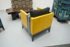 Aymeric Lefort Pair of Blue and Yellow Marquetry Armairs Cube by Aymeric Lefort - 4109406