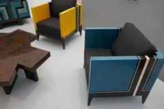 Aymeric Lefort Pair of Blue and Yellow Marquetry Armairs Cube by Aymeric Lefort - 4109416