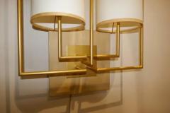 Aymeric Lefort Pair of Wall Lamp Sconce in Gold Patina and White Fabric Lamp Shades - 4109642
