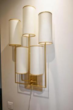 Aymeric Lefort Pair of Wall Lamp Sconce in Gold Patina and White Fabric Lamp Shades - 4109645