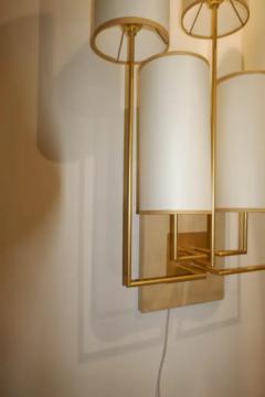 Aymeric Lefort Pair of Wall Lamp Sconce in Gold Patina and White Fabric Lamp Shades - 4109646