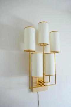Aymeric Lefort Pair of Wall Lamp Sconce in Gold Patina and White Fabric Lamp Shades - 4109693