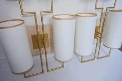 Aymeric Lefort Pair of Wall Lamp Sconce in Gold Patina and White Lamp Shades - 4110193