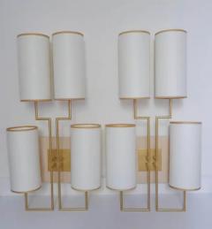 Aymeric Lefort Pair of Wall Lamp Sconce in Gold Patina and White Lamp Shades - 4110201