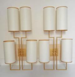 Aymeric Lefort Pair of Wall Lamp Sconce in Gold Patina and White Lamp Shades - 4110249