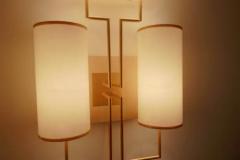 Aymeric Lefort Pair of Wall Lamp Sconce in Gold Patina and White Lamp Shades - 4110254