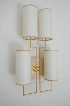 Aymeric Lefort Pair of Wall Lamp Sconce in Gold Patina and White Lamp Shades - 4110270