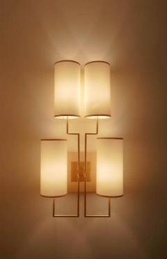 Aymeric Lefort Pair of Wall Lamp Sconce in Gold Patina and White Lamp Shades - 4110275