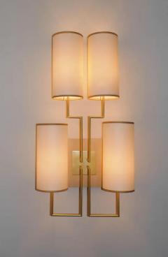 Aymeric Lefort Pair of Wall Lamp Sconce in Gold Patina and White Lamp Shades - 4110278