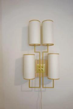 Aymeric Lefort Pair of Wall Lamp Sconce in Gold Patina and White Lamp Shades - 4110291