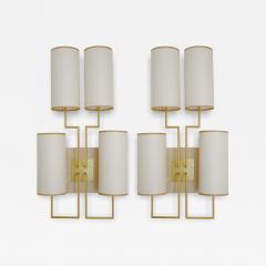 Aymeric Lefort Pair of Wall Lamp Sconce in Gold Patina and White Lamp Shades - 4444377