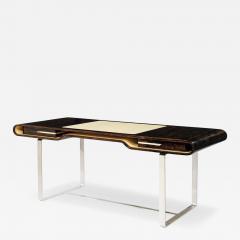 Aymeric Lefort Shanghai Desk in Ziricotte Wood Leather Top and Silver Patined Leg - 4444379