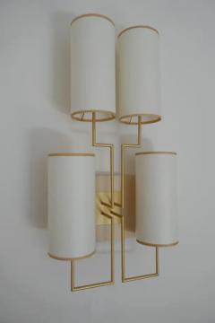 Aymeric Lefort Wall Lamp Sconce in Gold Patina and White Lamp Shades - 4109449