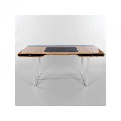 Aymeric Lefort Ziricotte Wood Desk Litle Shanghai with Leather Top and Silver Leg - 4109708