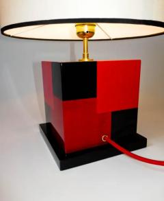 Aymeric Lefort new Red and Black Table Lamp in Wood Marquetery by Aymeric Lefort - 4110675