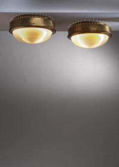 Azucena Pair of Azucena brass and pressed glass flush mounts - 3243338