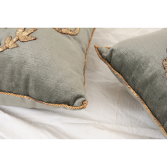 B VIZ Pair of Antique Raised Metallic Embroidery Pillows - 2849835
